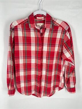 Vintage John Henry Red Tartan Plaid Button Front Shirt Size 4 100% Cotton